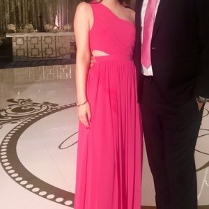 Pink long cut out one shoulder dress